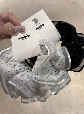 582912韩国东大门nyunyu新款高级感少女百搭蕾丝边波点大肠发圈