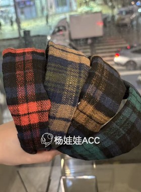 5112814韩国东大门Baket新款高级感复古格纹百搭宽边发箍