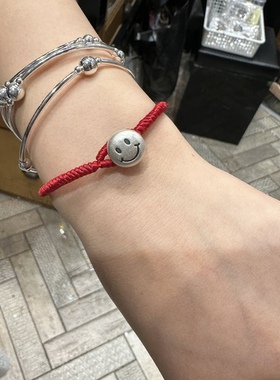 hey蜜蜡绳纯银笑脸百搭手链