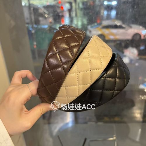 5121108韩国东大门Baket新款高级感菱格纹PU皮宽边发箍