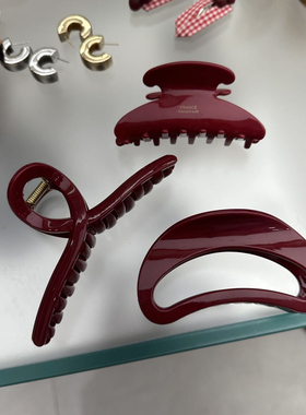 491902韩国东大门papa亚克力红色抓夹简约百搭发夹鲨鱼夹