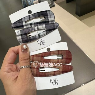 591038韩国东大门earlobe老板娘同款格纹布艺掰掰夹对夹边夹发夹