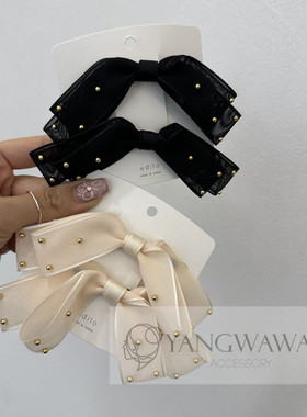 362923韩国东大门edito亮珠珠蝴蝶结两件套优雅百搭鸭嘴夹