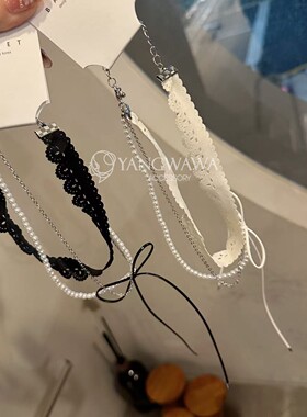 531416韩国东大门Baket新款蕾丝珍珠蝴蝶结多层项链