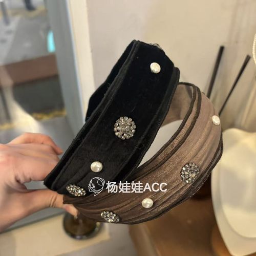 5120403韩国东大门Baket新款高级感压发珍珠甜美花朵丝绒头箍发箍