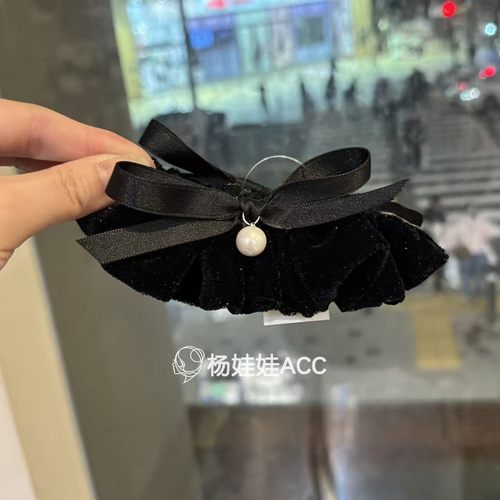 5111319韩国东大门Baket新款高级感蝴蝶结丝绒香蕉夹发夹