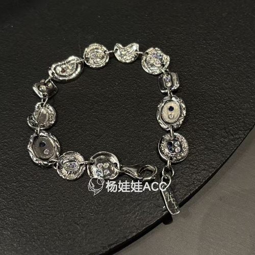 5120304韩国东大门LEI通体纯银新款高级感简约圆环彩钻纽扣手链