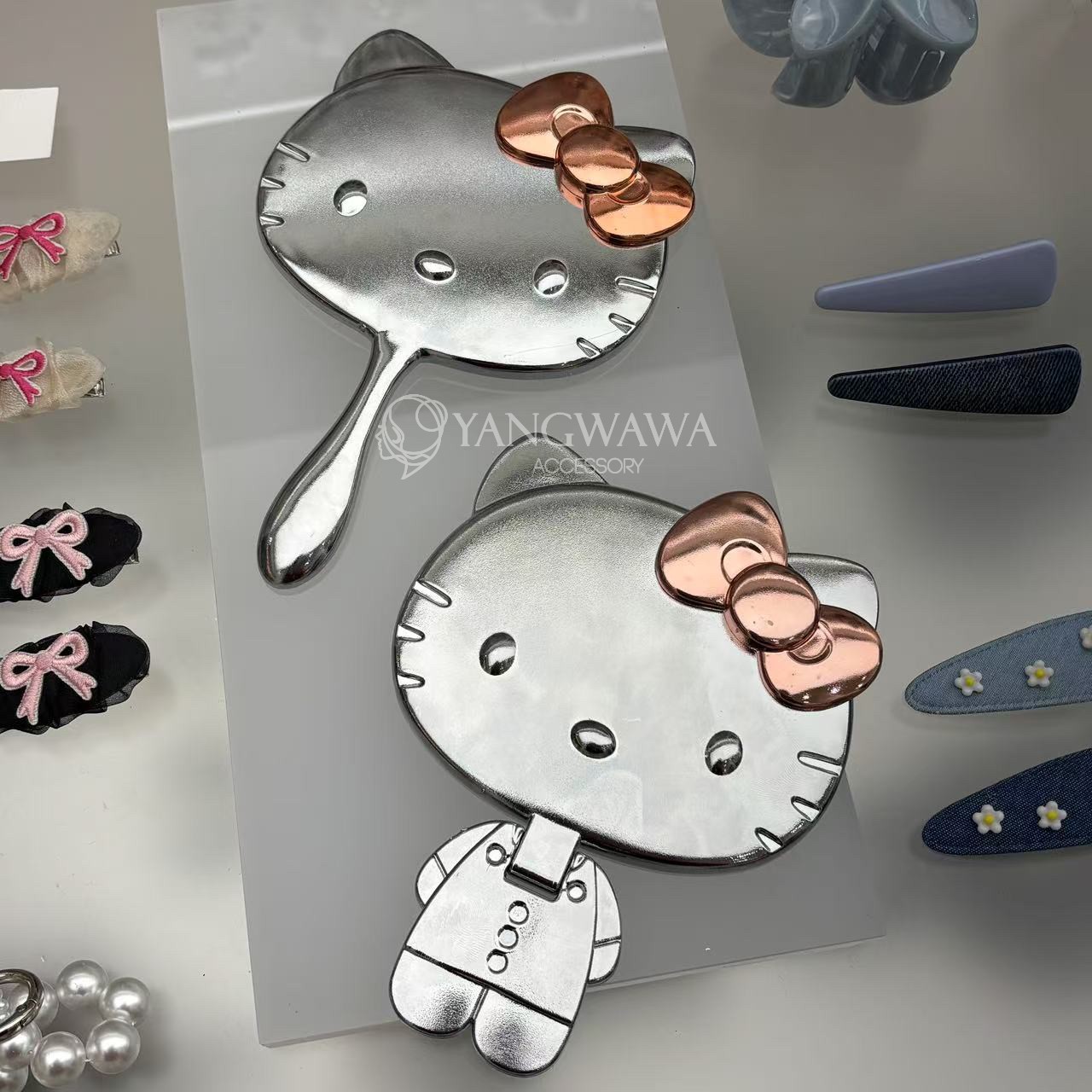 530537韩国东大门papa蝴蝶结小猫镜子