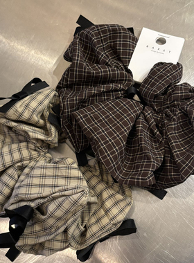 410111韩国东大门baket格纹蝴蝶结大肠发圈夸张头绳发绳