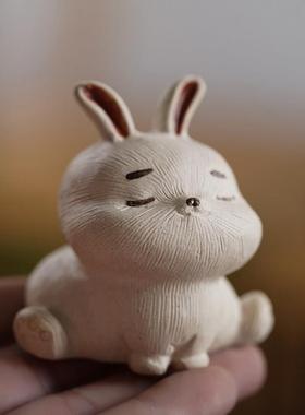 紫砂小兔子摆件创意可爱生肖兔子茶宠茶玩茶具配件茶台桌面小摆设