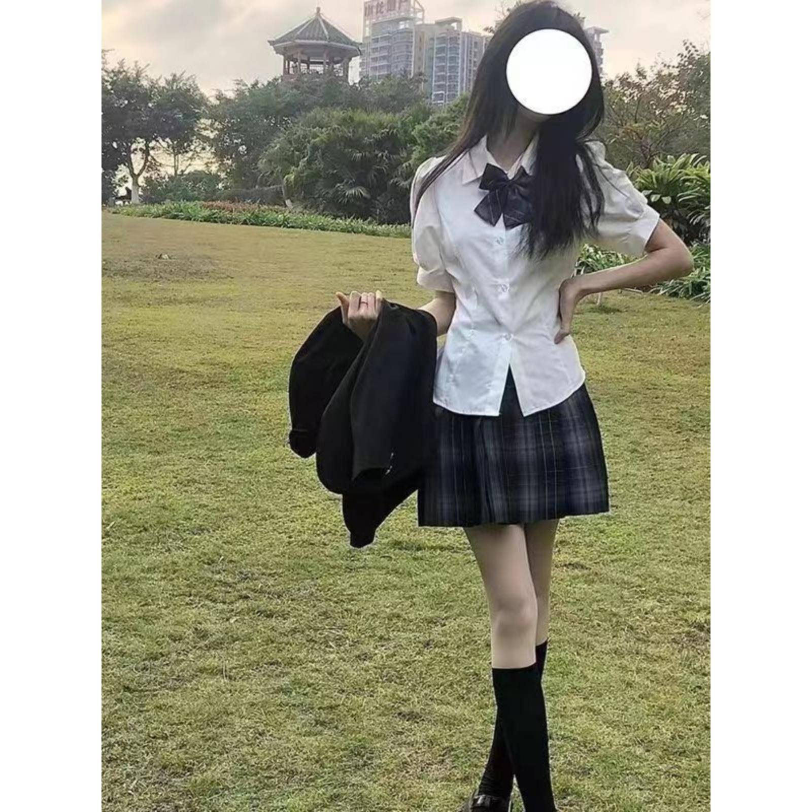 夏季设计感小众jk制服衬衫别致甜辣上衣女短袖日系泡泡袖纯欲衬衣