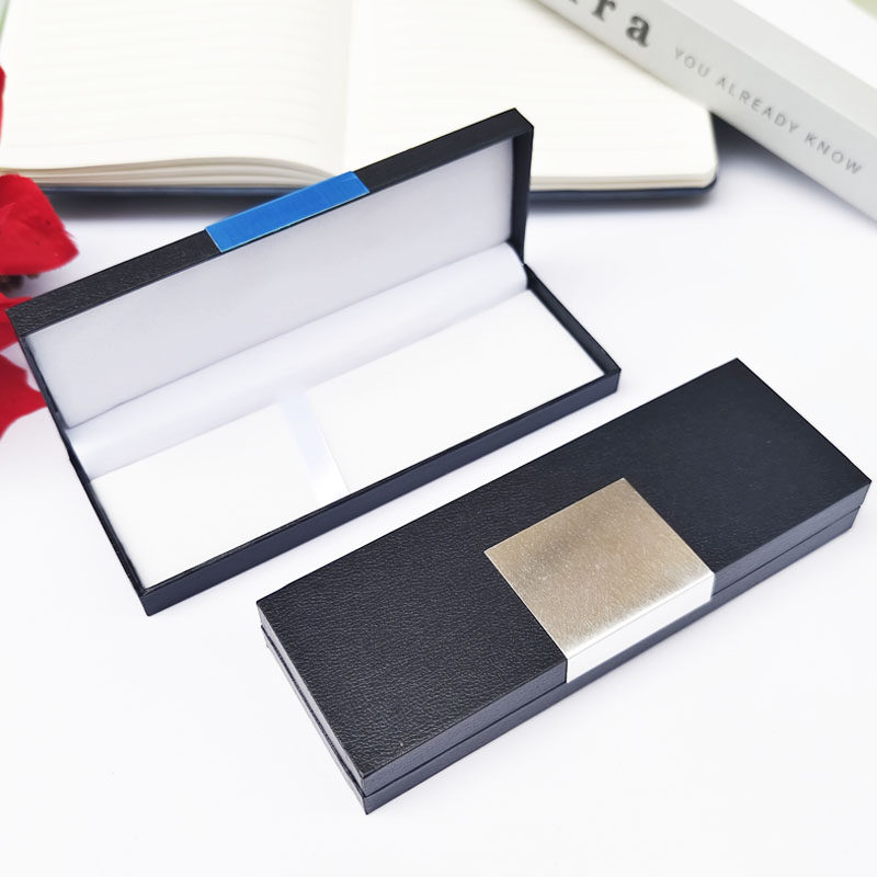PU笔盒文具盒翻盖礼品笔盒单个刻字LOGO图案广告黑色商务礼品笔盒