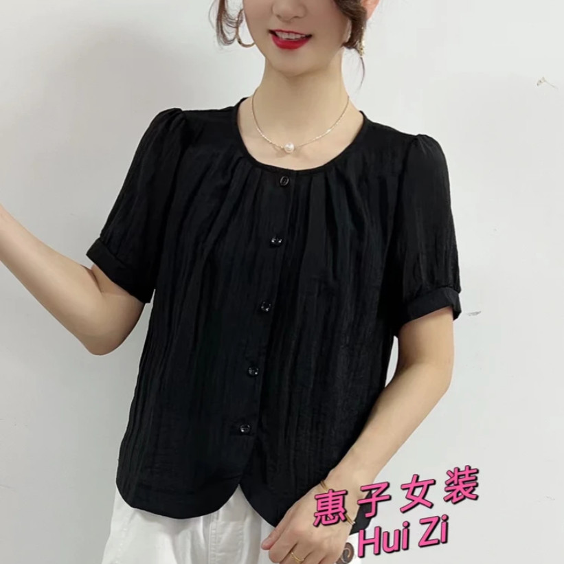 2025新款时尚短袖圆领T恤女士休闲宽松纯色休闲风上衣