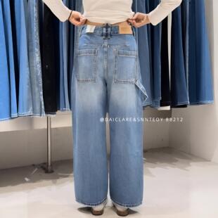 代嘉儿十分直筒牛仔裤女88212春季宽松蓝色无弹小个子阔腿弯刀裤