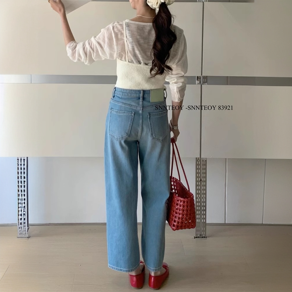 代嘉儿夏薄款森调83921阔腿牛仔裤女直筒裤浅蓝色高腰九分奶奶裤