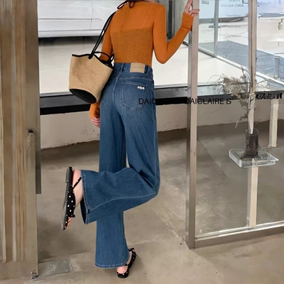 代嘉儿B9038直筒牛仔裤女2026春季小个子高腰显瘦弹力十分阔腿裤