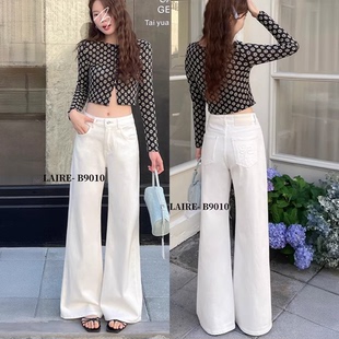 显瘦老钱风休闲筒喇裤 代嘉儿B9010白色钢印阔腿牛仔裤 女2026春季