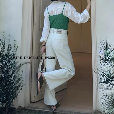 代嘉儿daiclaire牛仔裤女士春季高腰四面弹白色小个子阔腿裤B9580