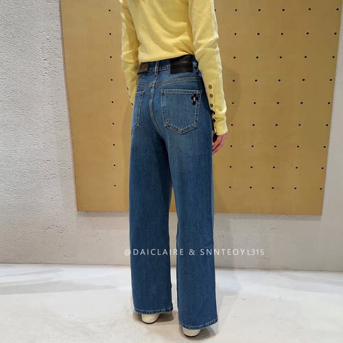 代嘉儿L315直筒牛仔裤女2026秋季蓝色绣花高腰弹力显瘦十分阔腿裤