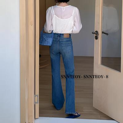 代嘉儿86063喇叭牛仔裤女2026春新款蓝色百搭高腰显瘦拖地微喇裤