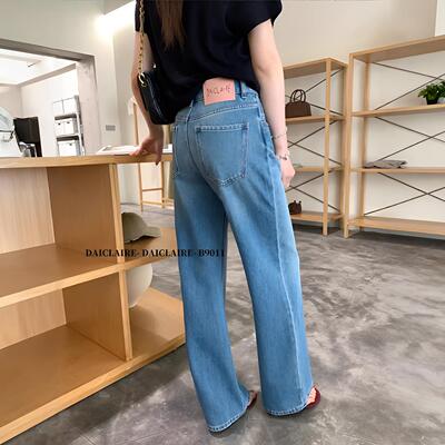 代嘉儿B9011直筒牛仔裤女2026春款蓝色阔腿裤高腰显瘦弹力筒喇裤