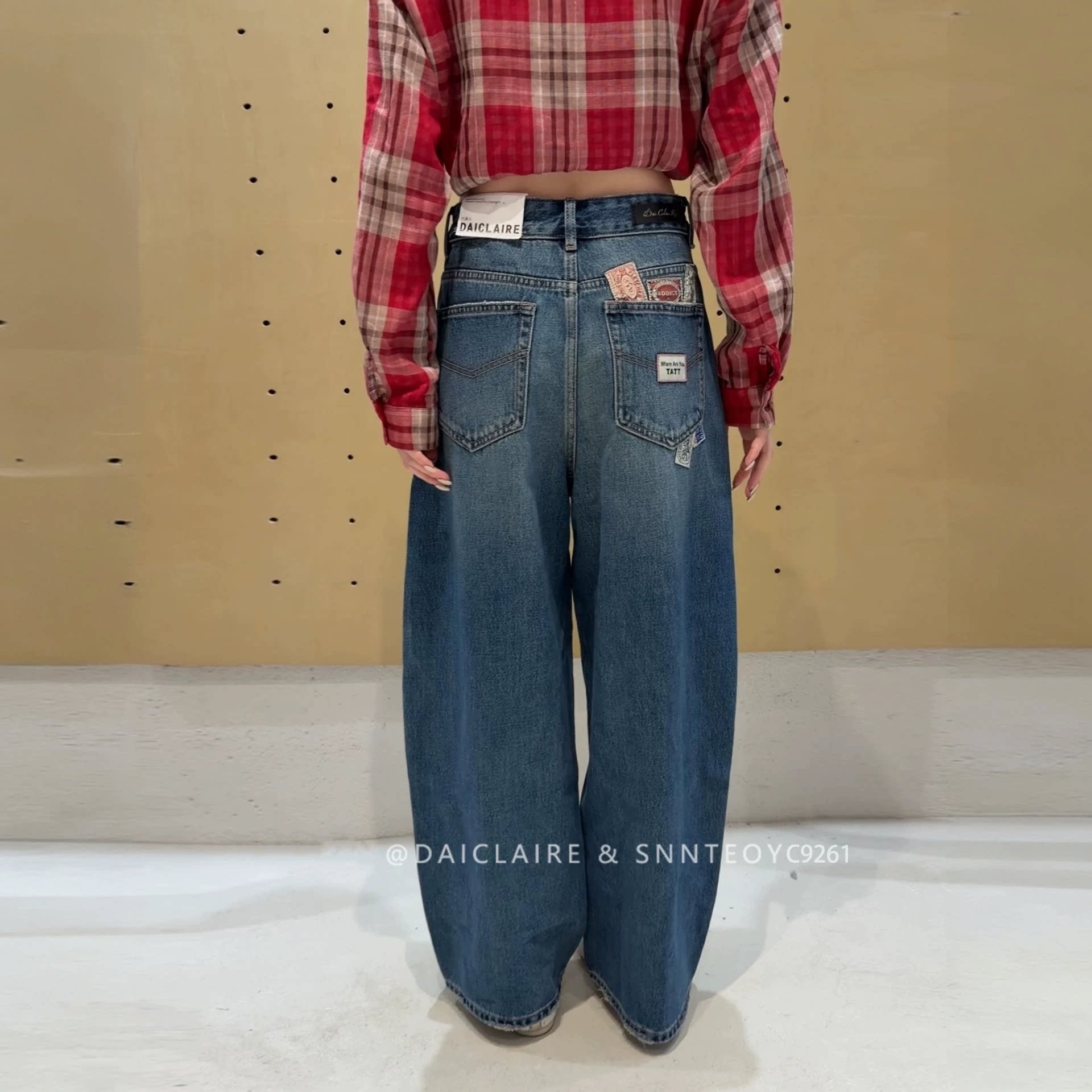 代嘉儿C9261阔腿牛仔裤秋季复古蓝色美式显瘦高腰宽松十分弯刀裤