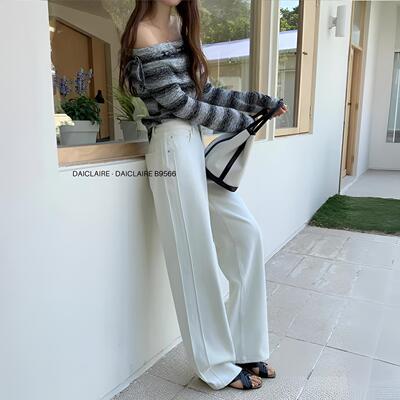 代嘉儿daiclaire牛仔裤女士B9566春季高腰显瘦白色窄版直筒阔腿裤