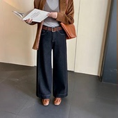 爆犀牛加绒加厚普洗蓝直筒牛仔裤 女冬百搭显瘦小个子阔腿裤 25846