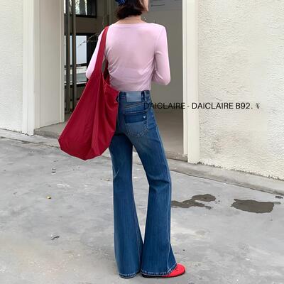 代嘉儿B9233微喇牛仔裤女2026春款蓝色喇叭裤高腰显瘦弹力拖地裤