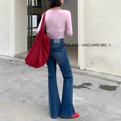 代嘉儿B9233微喇牛仔裤女2026春款蓝色喇叭裤高腰显瘦弹力拖地裤