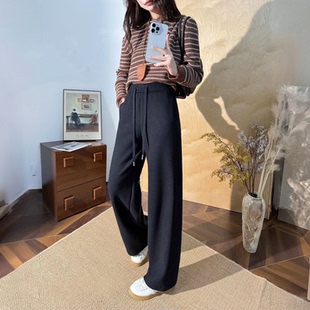 百搭宽松直筒裤 天丽格绢丝羊绒窄版 冬韩版 女抽绳休闲裤 2970 阔腿裤