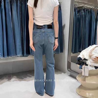 代嘉儿F383-3微喇牛仔裤女2026春款喇叭裤蓝色弹力高腰显瘦拖地裤