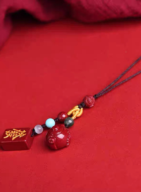 朱砂发财把把胡壶手机链原创国风烫金麻将牌男女本命年钥匙扣挂件