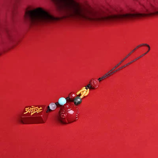 朱砂发财把把胡壶手机链原创国风烫金麻将牌男女本命年钥匙扣挂件