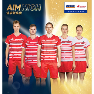 正品胜利VICTOR羽毛球服丹麦国家队大赛服男女款运动短袖T恤80036