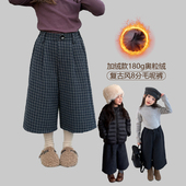 格子裤 加绒裤 八分裤 儿童冬季 韩版 百搭亲子款 子洋气女童加厚毛呢裤