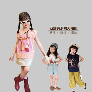 女童无袖T恤夏季凉快小女孩韩版宽松休闲打底衫儿童卡通背心纯棉