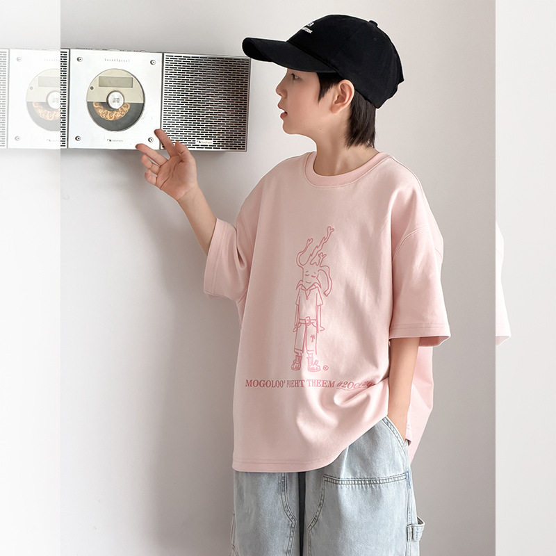 男童韩版宽松清爽是棉质T恤气质有型中大童春夏时尚字母短袖上衣