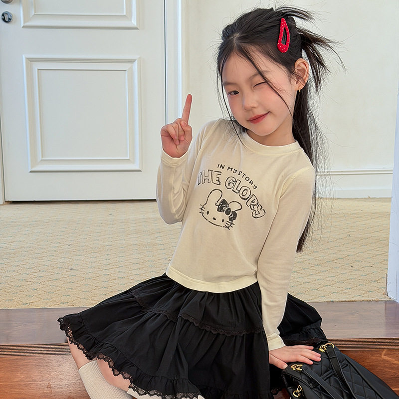 儿童韩版修身款长袖T恤中大童圆领上衣体恤新女童短款辣妹打底衫