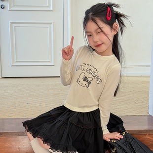 儿童韩版修身款长袖T恤中大童圆领上衣体恤新女童短款辣妹打底衫