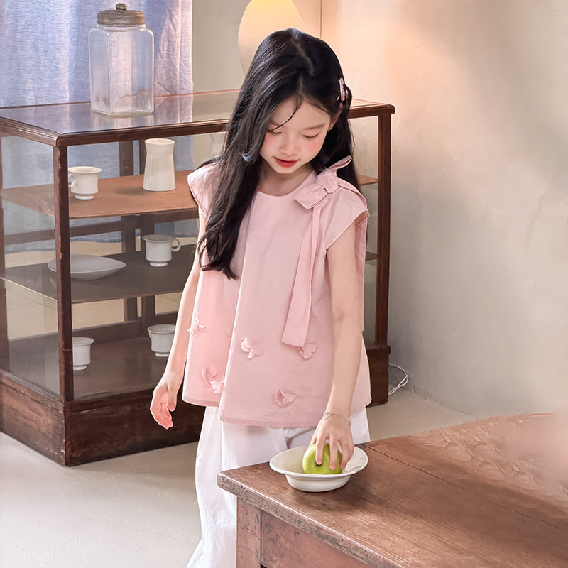 女童夏季无袖立体花朵娃娃衫