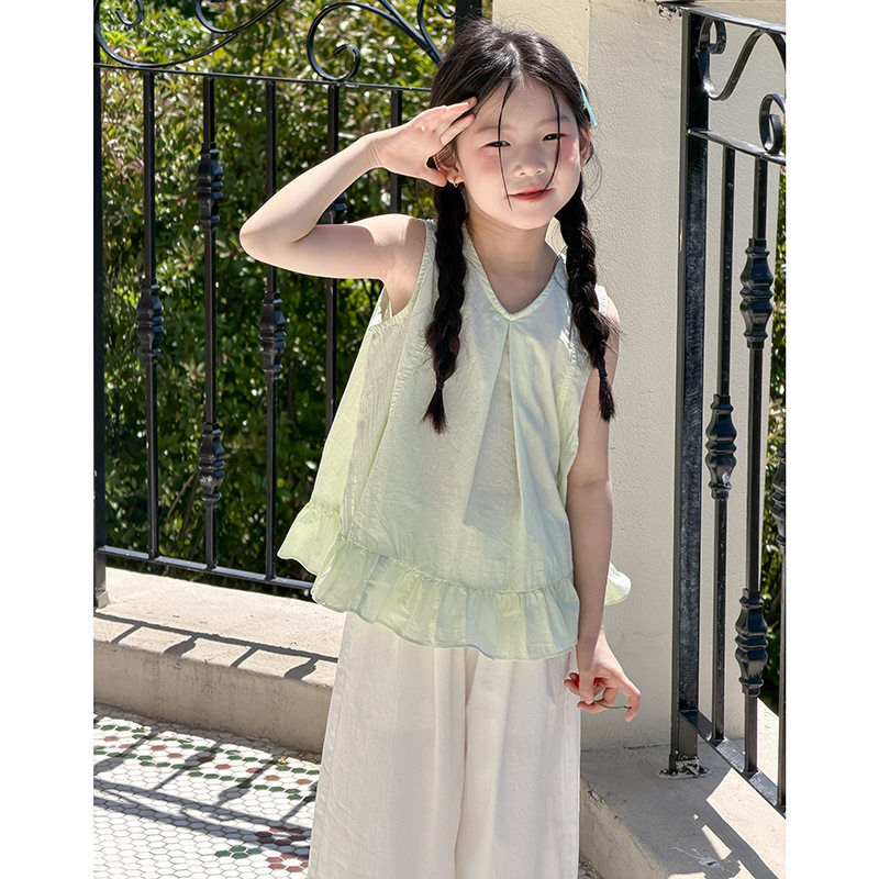 女童夏季透气甜美荷叶边背心