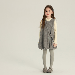 女童韩版甜美蝴蝶结背心裙中大童冬款礼服新儿童毛呢花苞裙连衣裙