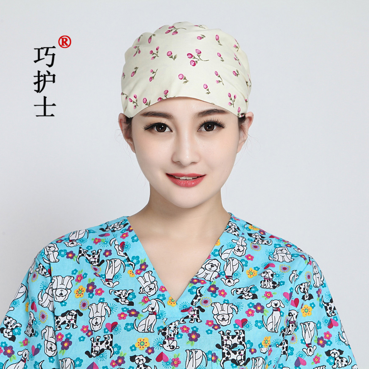 巧护士特色手术室专用帽子医生护士帽全棉印花帽 欧美长发工作帽