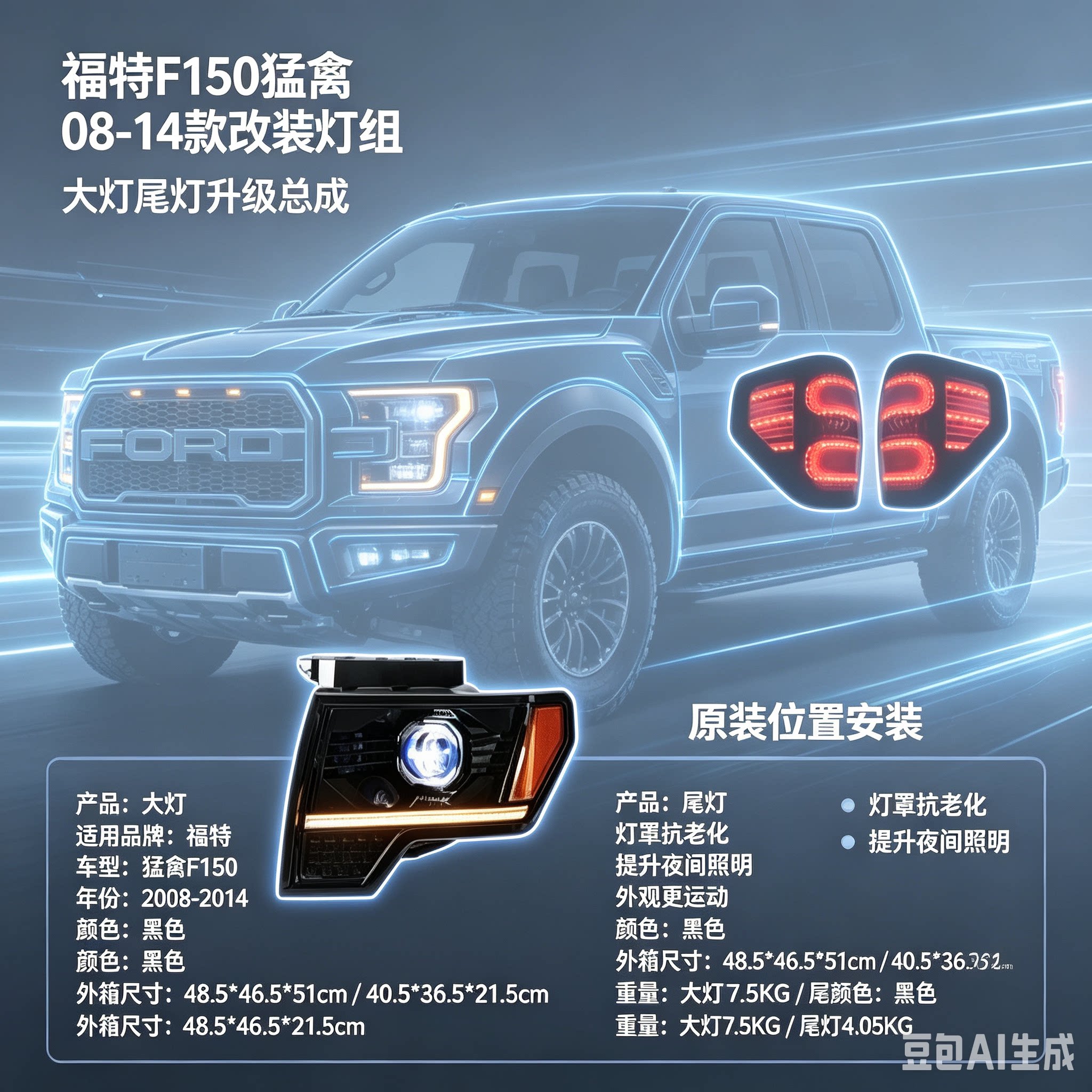 适用于福特F150猛禽08-14款改装LED大灯总成 专用尾灯总成