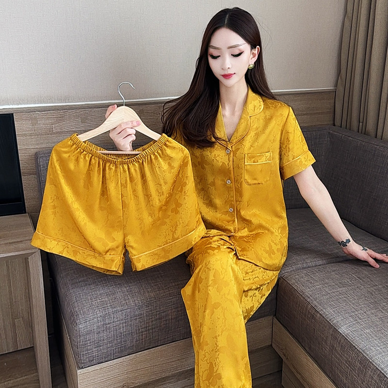 2025夏季新款冰丝睡衣女士三件套短袖仿真丝绸家居服套装可外穿,女士内衣/男士内衣/家居服,睡衣/家居服套装,淘宝优惠券,粉丝福利购,淘宝优惠卷