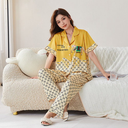 冰丝短袖薄款开衫睡衣女
