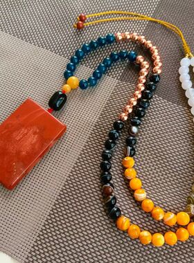 红竹石吊坠须伦素落影子石加长珠珠链子男生霸气款