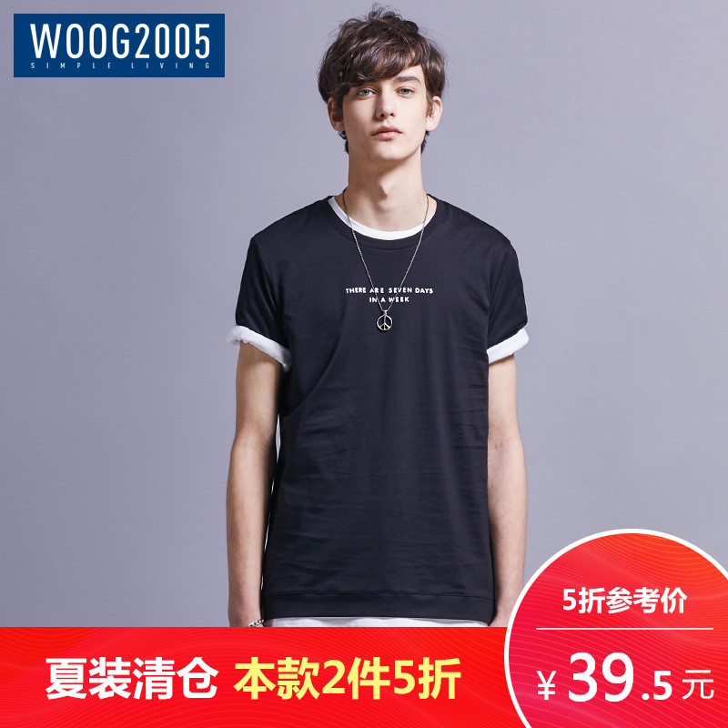 WOOG2005ºÚɫԲÁì¶ÌÐätÐôÄÐ 2018Ïļ¾Ó¢ÎÄ×Öĸӡ»¨ÌåÐô°ëÐä´òµ×ÉÀ