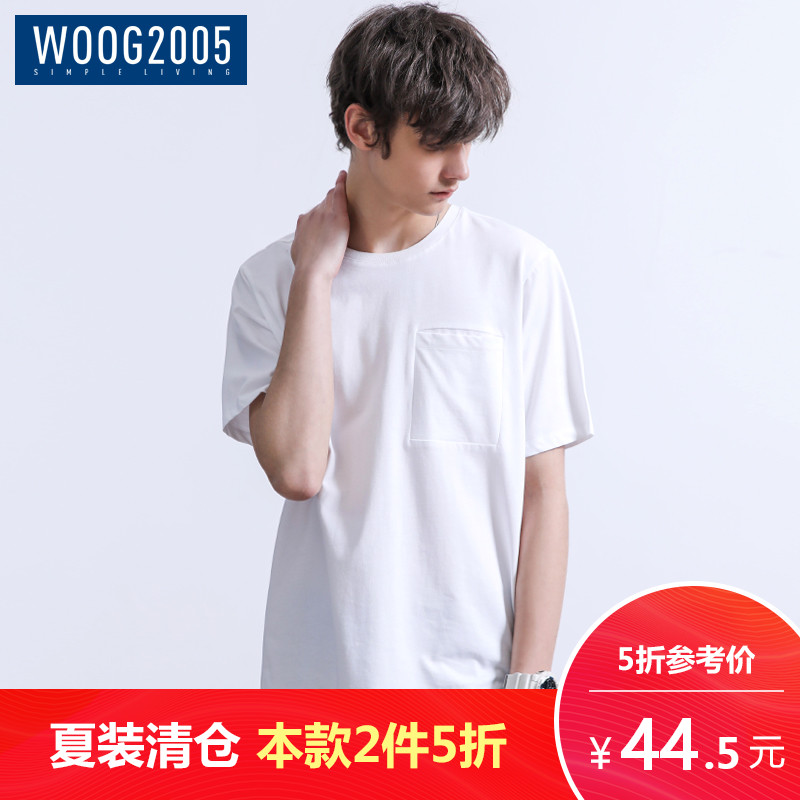 WOOG2005°×É«´¿ÃÞ¶ÌÐäTÐôÄÐ 2018Ïļ¾¿íËɰëÐä´¿É«ÓпڴüÔ²ÁìÌåÐô